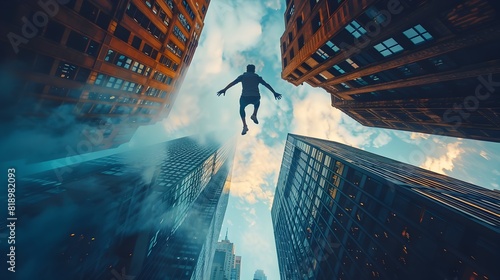 Daring Parkour Leap Between Towering Skyscrapers in Dynamic City Skyline