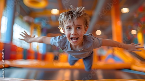 Energetic Young Gymnast Performing Aerial Flip on Trampoline in Vibrant Gymnasium