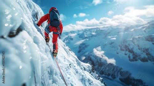 Intrepid Ice Climber Conquers Majestic Glacier Landscape with Skill and Courage
