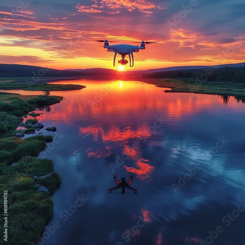 drone pilotage at sunset 