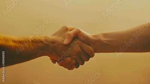 beginning of a new partnership or collaboration with a cinematic photography of a handshake against a neutral background, signifying trust and commitment