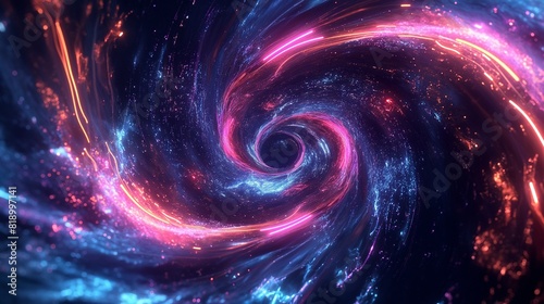 A swirling vortex of neon lights against a backdrop of deep space, reminiscent of a digital galaxy.