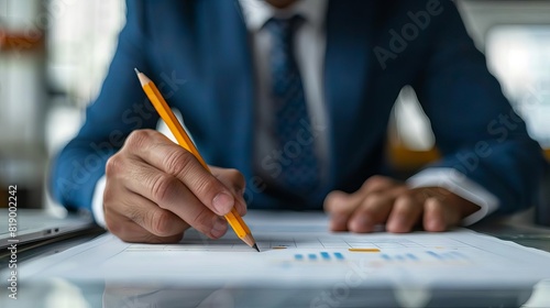 professional businessman as project manager marking tasks on timeline with giant pencil concept of project management and planning