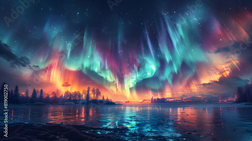 Aurora borealis, the northern lights at kuldiga municipality, latvia isolated on white background, text area, png 