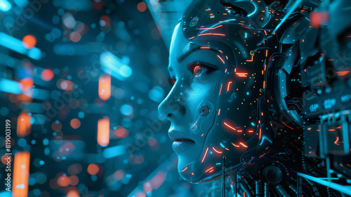 Female android connected to a data network