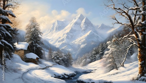 Landschaft Winter in den Bergen. Hintergrund für das Design 2.
