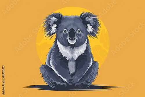 Adorable koala on a yellow background