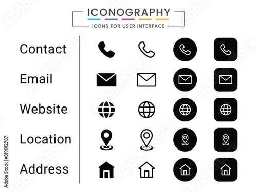 Name phone website contact location address email icons vector illustration. Business Card Icon Set. Vector minimal symbols with sign of name, phone, location, website, fax