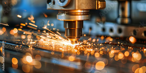 A machine is cutting through metal, creating sparks and a sense of danger