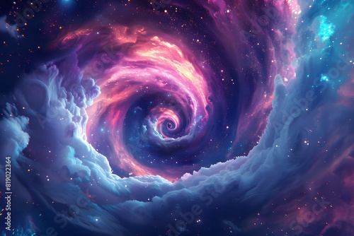 A galaxy spiraling in vibrant colors with countless stars