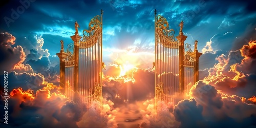 Golden Gates of Heaven: A Heavenly Vision. Concept Religious Inspiration, Spiritual Revelation, Divine Beauty, Celestial Gateway, Heavenly Glow