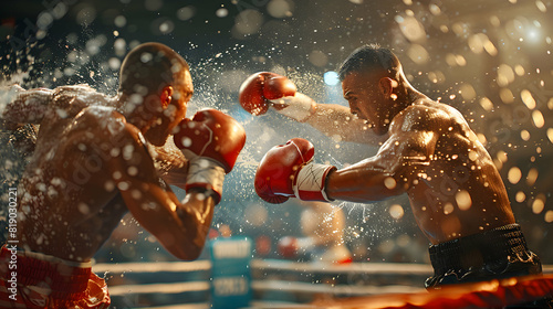 Dynamic Photo Realistic Image: Boxers Exchanging Flurry of Punches Capturing Action, Intensity and Competition in the Heat of the Moment