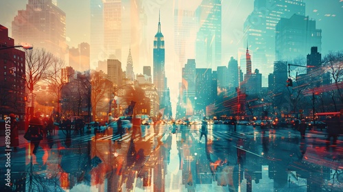 Double exposure: New York City skyline and Parisian streets, blending urban vibes across continents.