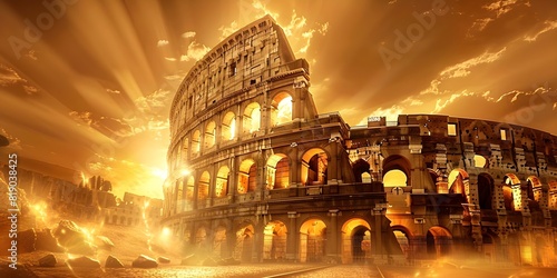 Ancient Roman Entertainment and Societal Norms: A Gladiatorial Showcase at the Roman Colosseum. Concept Roman Colosseum, Gladiatorial Combat, Roman Society, Entertainment in Ancient Rome