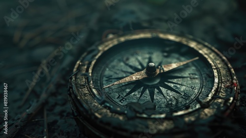 Compass needle pointing towards an uncharted destination