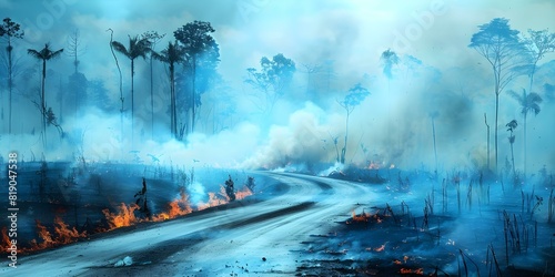 Increasing Frequency of Forest Fires in Borneo Linked to Deforestation and Dry Conditions Harming Ecology. Concept Forest Fires, Borneo, Deforestation, Dry Conditions, Ecology