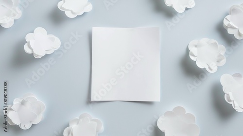 Vertical image of a paper cutout of a blank paper mind map mounted on a wall.