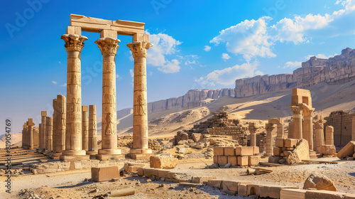 Crumbling Greek temple ruins with worn stone walls and old buildings