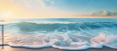Beautiful sea waves foam close up from beach Blue waves in ocean in evening time Tranquil calm moment Summer vacation Copy space