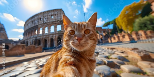 A cat takes a selfie at the Colosseum in Rome Italy. Concept Travel, Cats, Photography, Europe, Landmarks