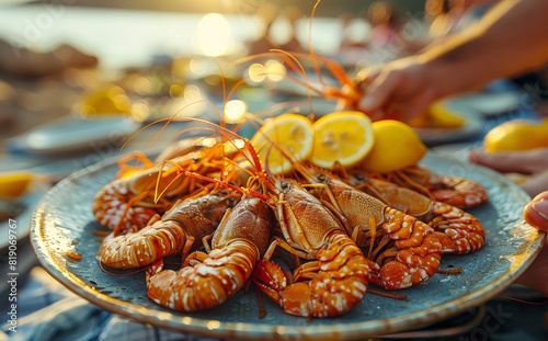 Seafood platter served at beach restaurant