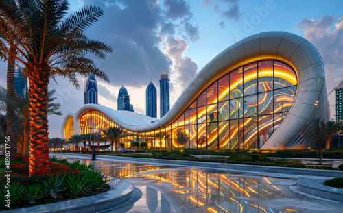 The building is modern building with futuristic design Abu Dhabi UAE