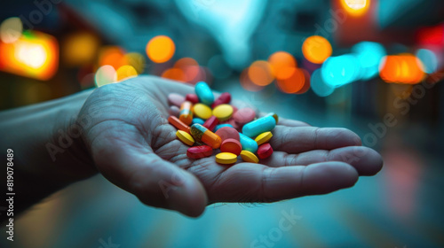 Handful of drugs - concept of buying and selling illicit substances