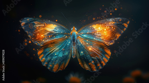 Fantastic glowing butterfly close-up
