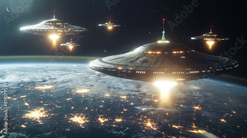 Advanced alien civilization space ships attacking Earth