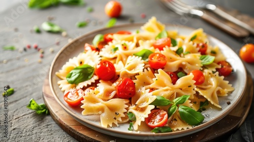 Farfalle pasta with cherry tomatoes and goat cheese