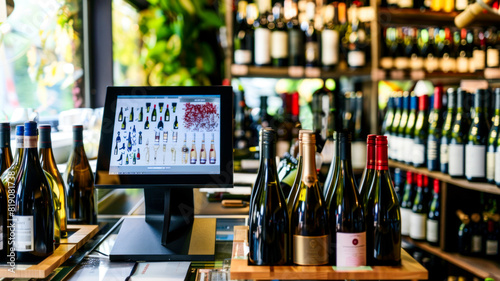 Cash register in enoteca, wine shop, alcohol boutique