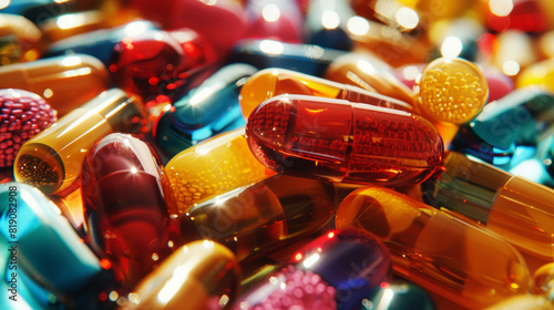 Medicine pills and capsules close-up