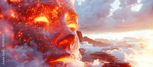 Face made of molten lava on sea shore