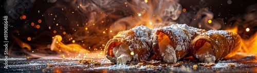 Cannoli, crispy shells filled with sweet ricotta, Sicilian street festival