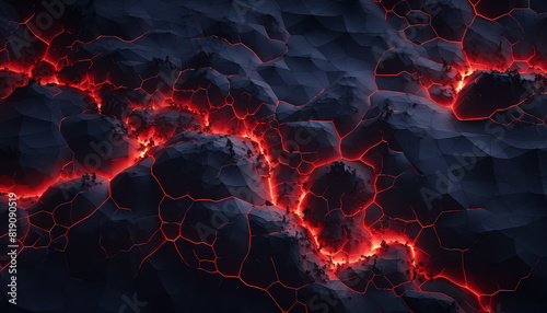 A black and red lava field with a mountain in the background