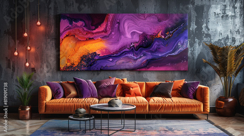 Boldly colored abstract art on a marble slab canvas.