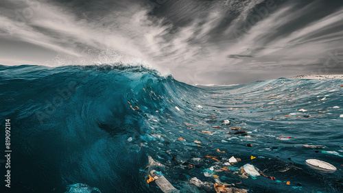 photography of plastic waste in the sea, pollution, save the planet
