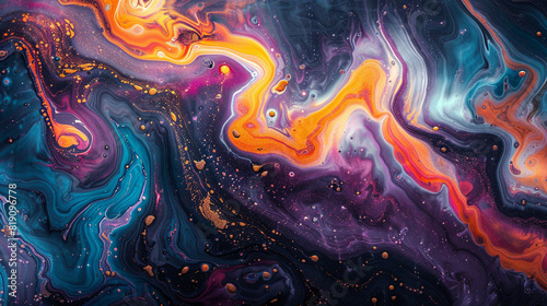 Vibrant swirling patterns on a rich marble slab background.