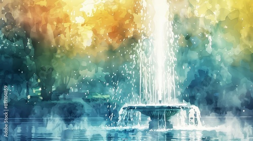 Close up of a clipart featuring a watercolor fountain
