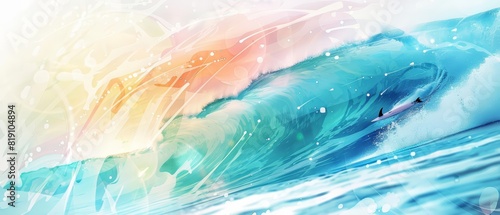 Close up of a clipart showing a watercolor ocean wave