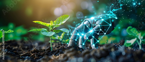 learn something new that had a positive impact on your life, hands of artificial intelligence in agriculture in the concepA hand holding different plants and herbs in a lush garden