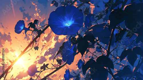 dark blue flowers of morning glories