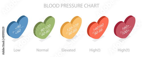 3D Isometric Flat Illustration of Blood Pressure Chart, Ranges of Low, Healthy, Pre-high and High