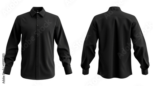 Black blank long sleeve shirt template from two sides isolated on transparent white background, clipping path 