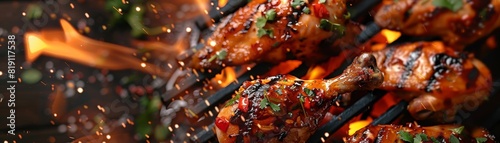 Grilled chicken with Thai herbs, served with spicy tamarind sauce, family backyard barbecue