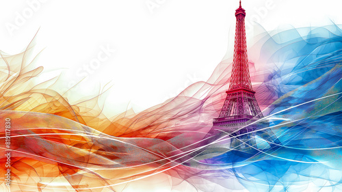 The Summer Olympic Games in Paris, France, 2024. On a white isolated background, the Eiffel Tower symbol of the city, the concept of sports events, wrestling and tournaments, endurance tests.