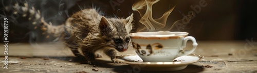 Kopi Luwak, coffee made from beans digested by civets, served in a fine porcelain cup, Indonesian coffee plantation