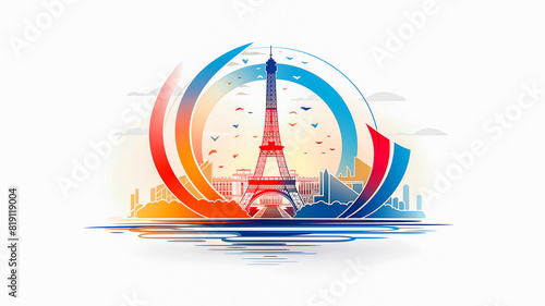 The Summer Olympic Games in Paris, France, 2024. Watercolor illustration of the symbol of the city, the concept of competitions, contests and tournaments, endurance test