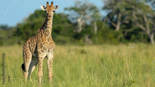 Angolan Giraffe, Moremi Wildlife Reserve, Ngamiland, Botswana, Africa. generative ai