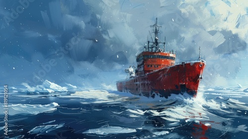 Icebreaker in a winter ocean